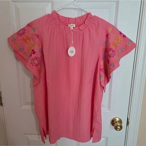 Oddy Plus Size Pink Embroidered Blouse NWTS